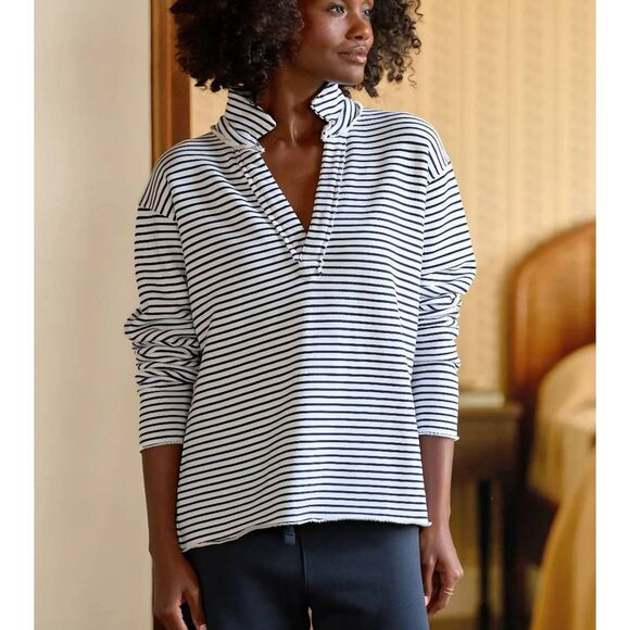 Frank & Eileen Patrick Popover Henley in White & British Royal Navy Triple Fleec - Picture 1 of 6